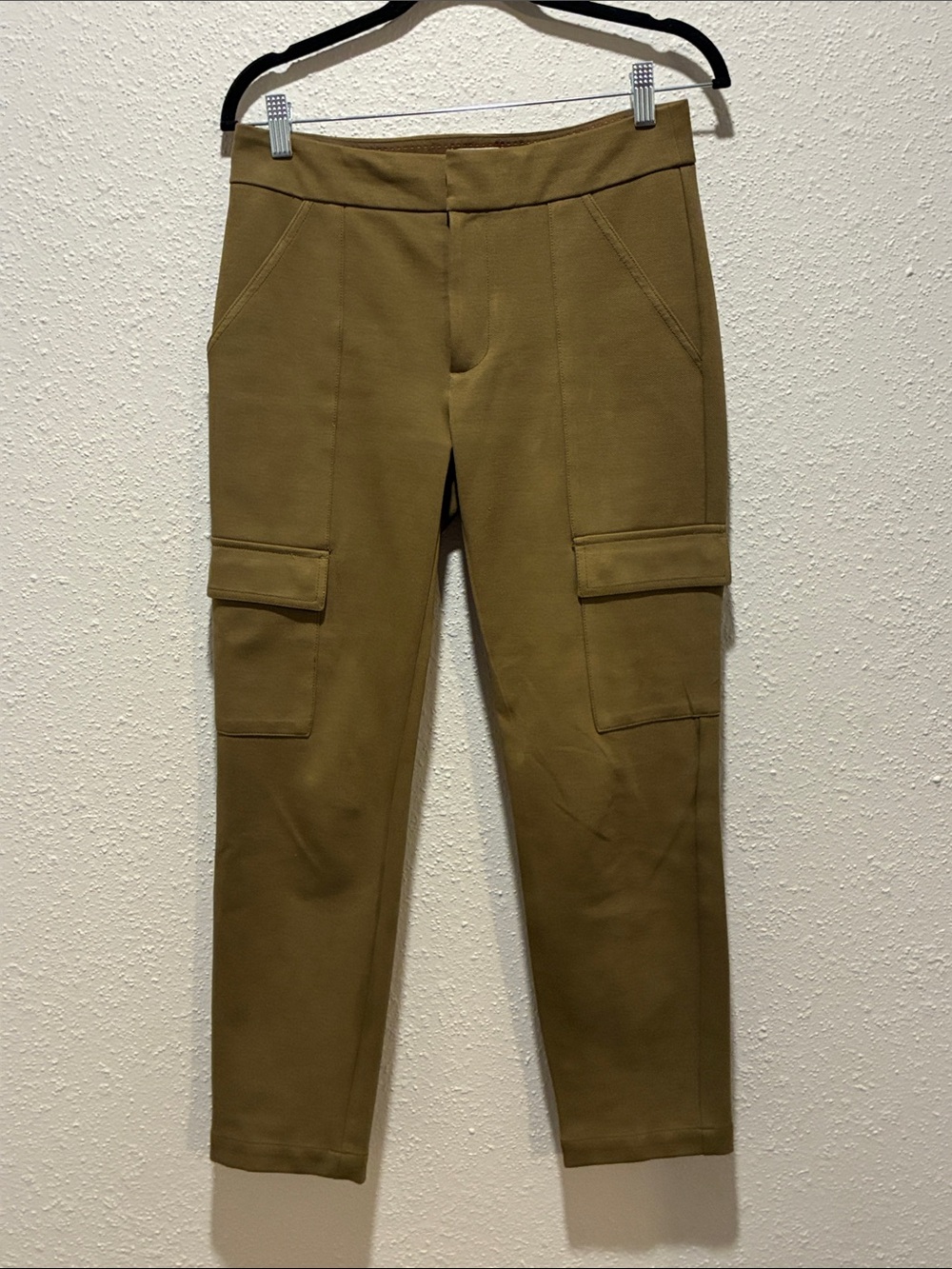 Anthropologie Olive Slim Pants with Red Stitching Accent